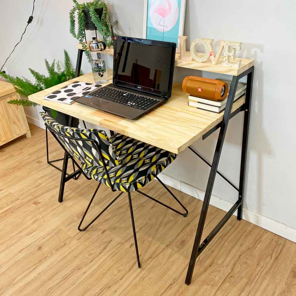 Mesa para Escritório de Ferro e Madeira Style Stair 100cm Natural e Preto