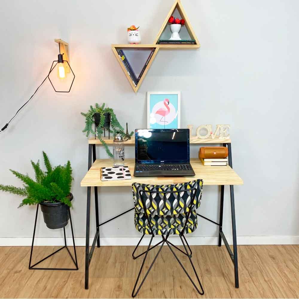 Mesa para Escritório de Ferro e Madeira Style Stair 100cm Natural e Preto