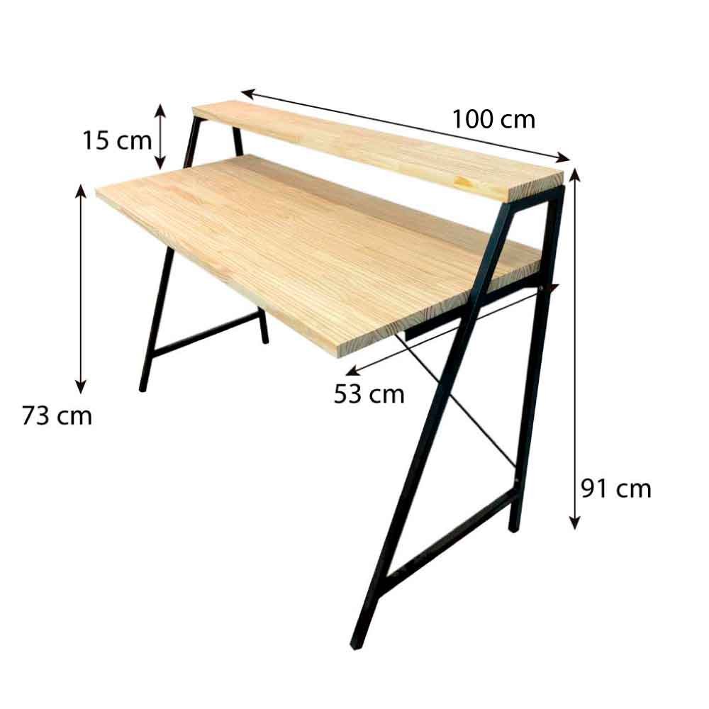 Mesa para Escritório de Ferro e Madeira Style Stair 100cm Natural e Preto