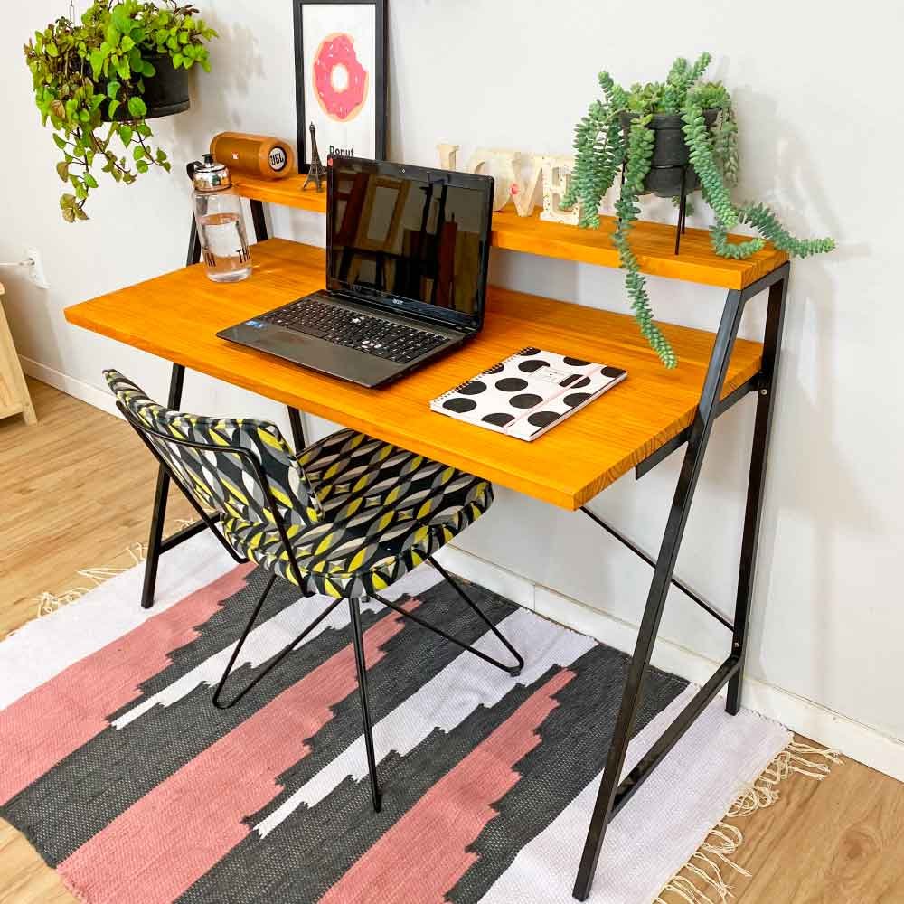 Mesa para Escritório de Ferro e Madeira Style Stair 124cm Carvalho e Preto