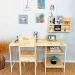 Mesa para Escritório de Ferro e Madeira com Prateleiras Style Industrial Natural e Branco