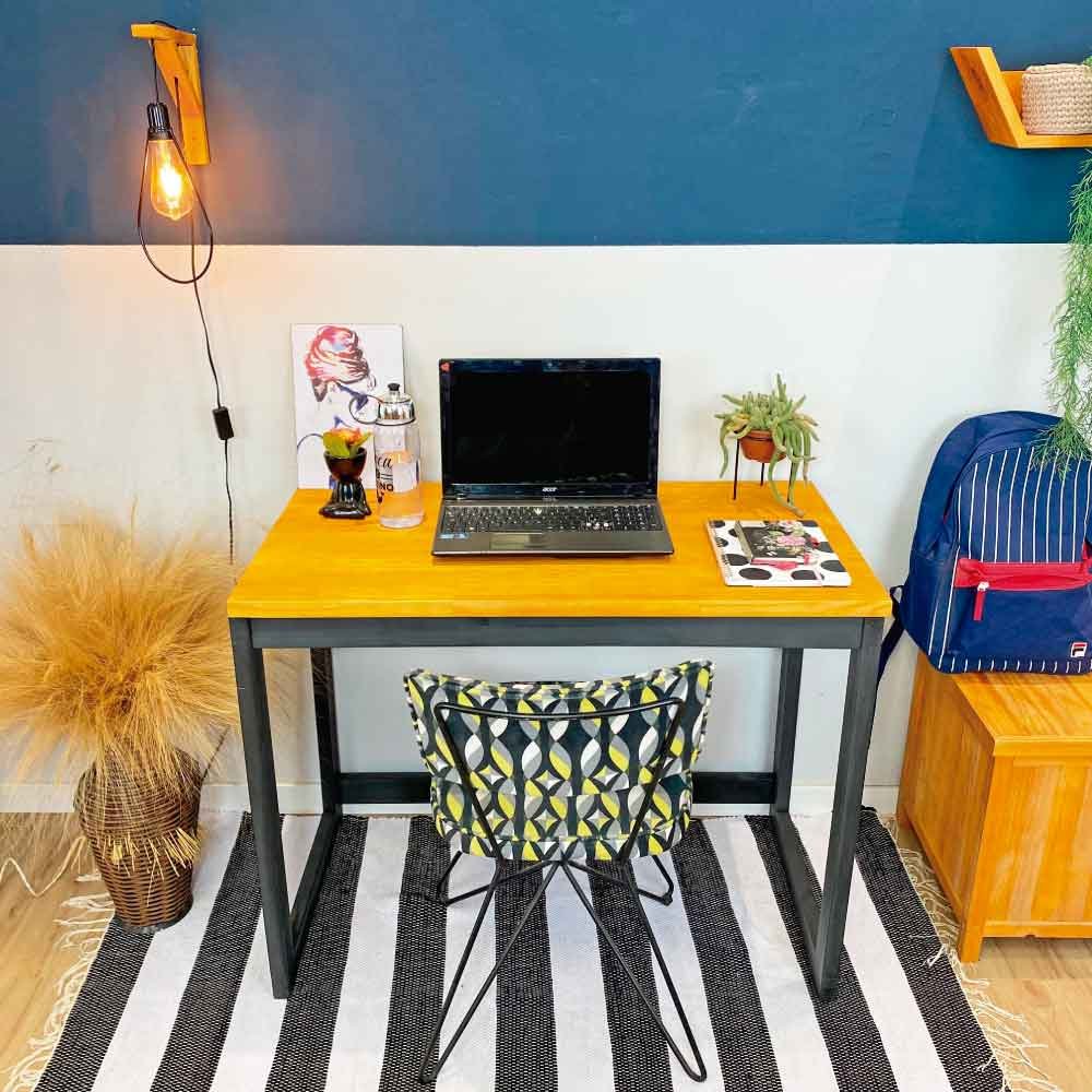 Mesa para Escritório de Madeira Pinus Linea Carvalho e Preto