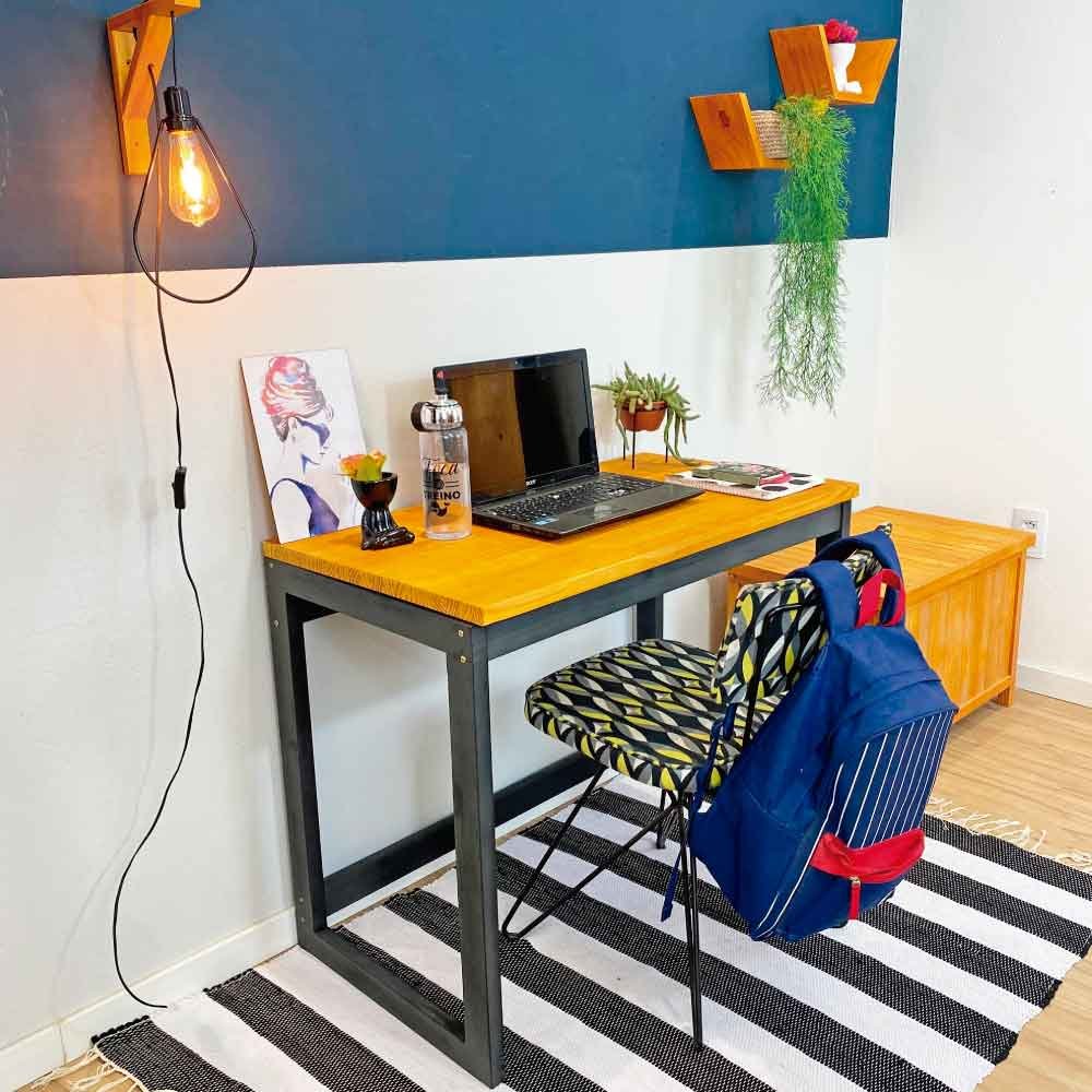 Mesa para Escritório de Madeira Pinus Linea Carvalho e Preto