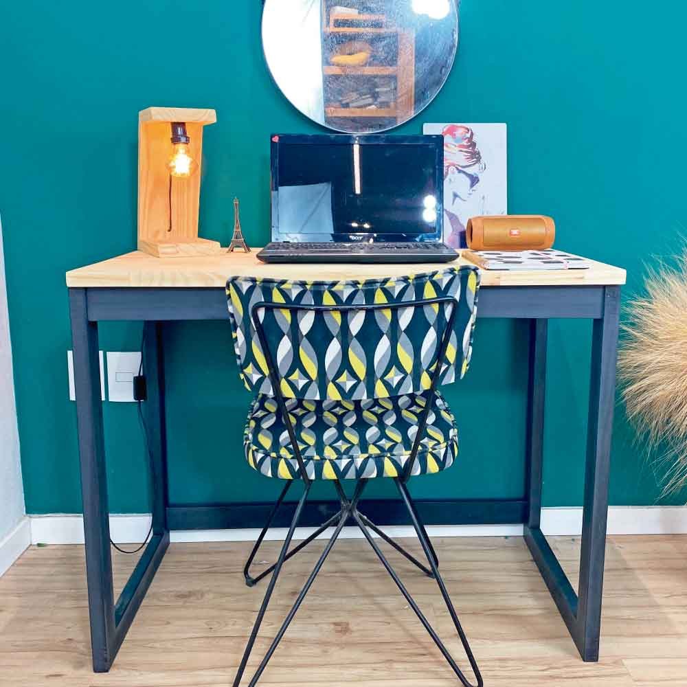 Mesa para Escritório de Madeira Pinus Linea Natural e Preto