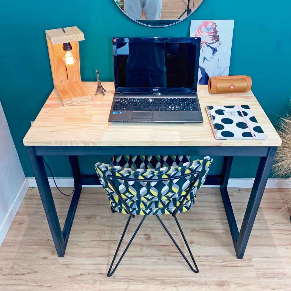 Mesa para Escritório de Madeira Pinus Linea Natural e Preto