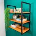Prateleira Decorativa de Parede de Ferro e Madeira Industrial Style Slim Carvalho e Preto