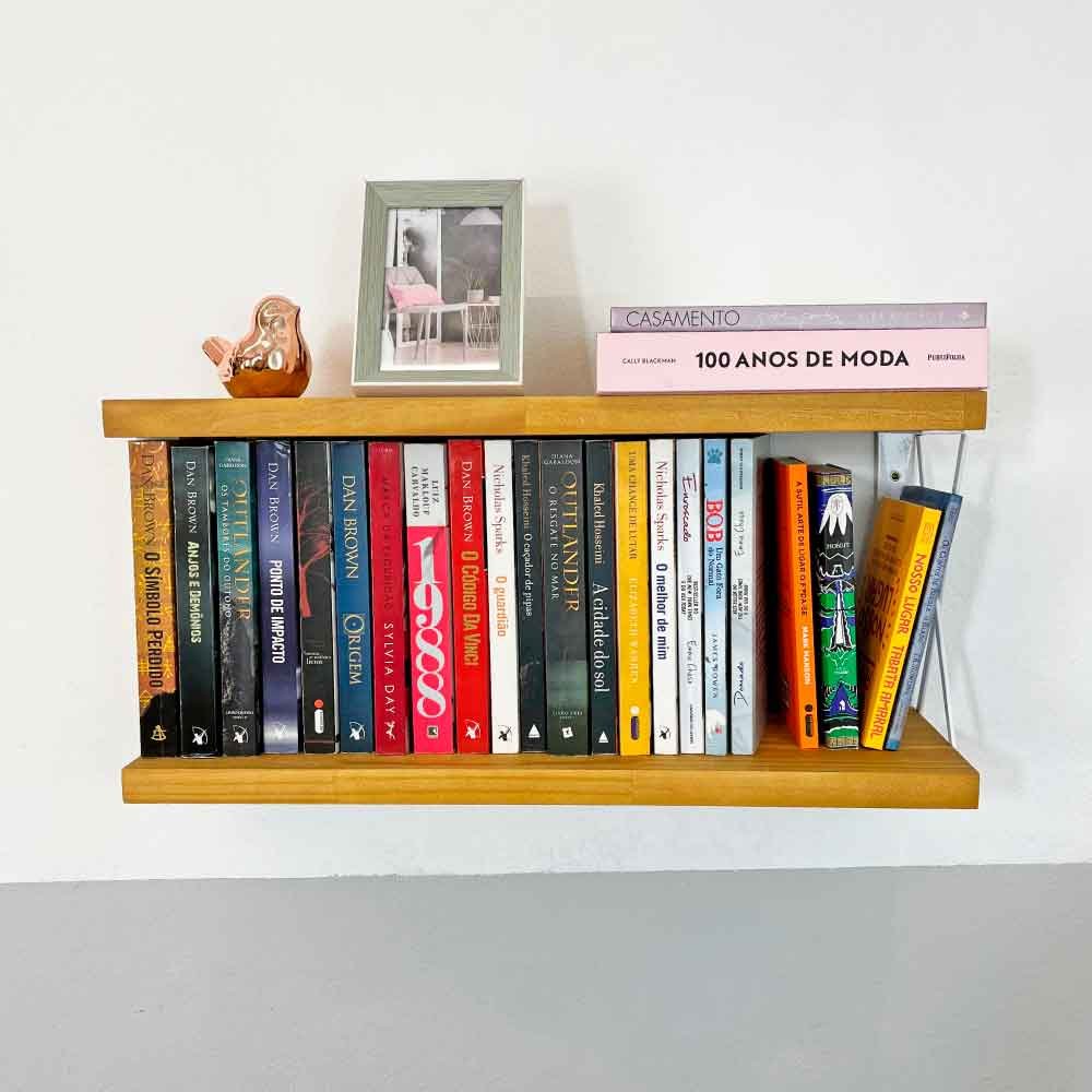 Prateleira Dual de Ferro e Madeira 60cm Industrial Nozes e Branco