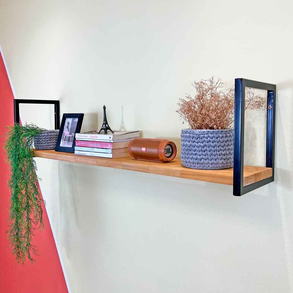 Prateleira de Ferro e Madeira Industrial de Parede Style 1 Prateleira 120cm Nozes e Preto