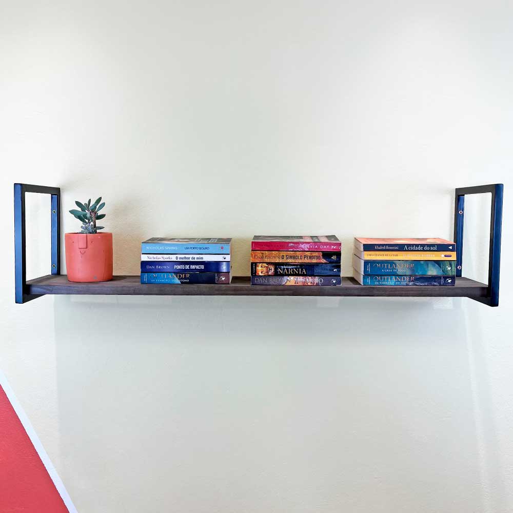 Prateleira de Ferro e Madeira Industrial de Parede Style 1 Prateleira 120cm Tabaco e Preto