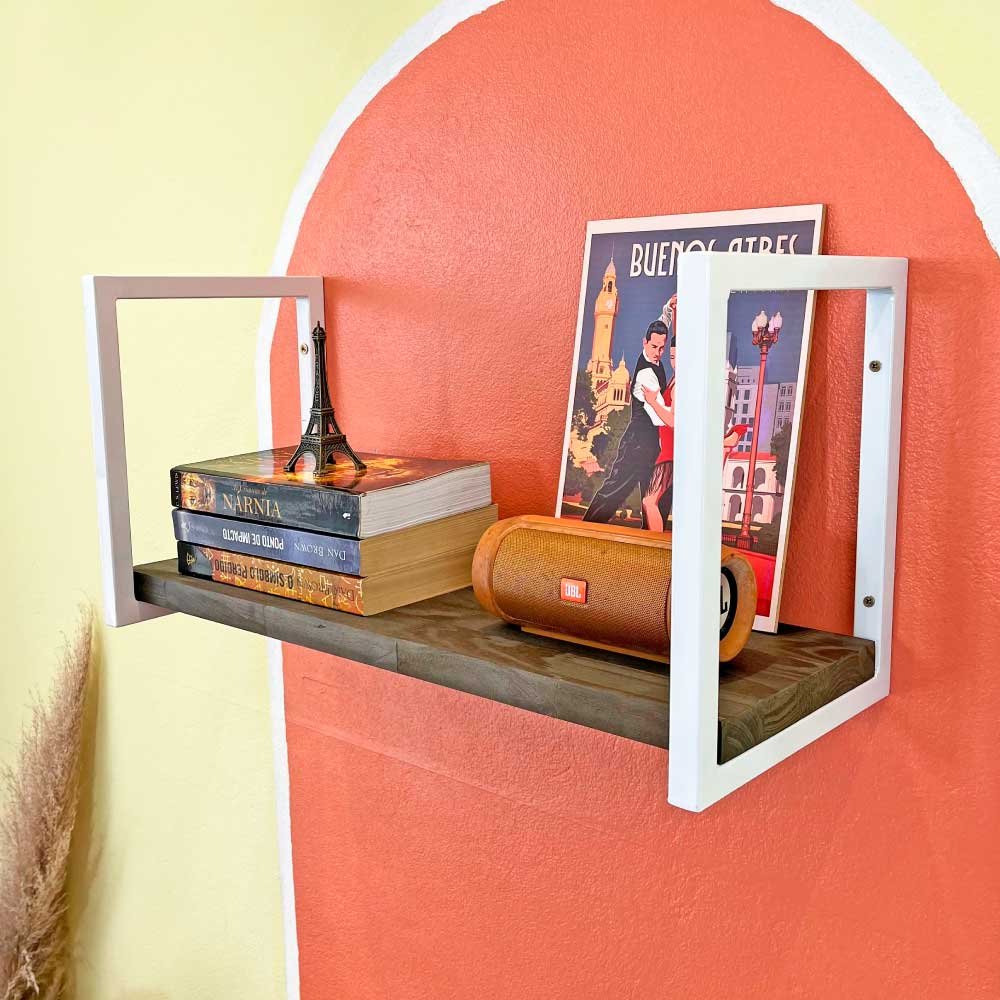 Prateleira de Ferro e Madeira Industrial de Parede Style 1 Prateleira 60cm Tabaco e Branco