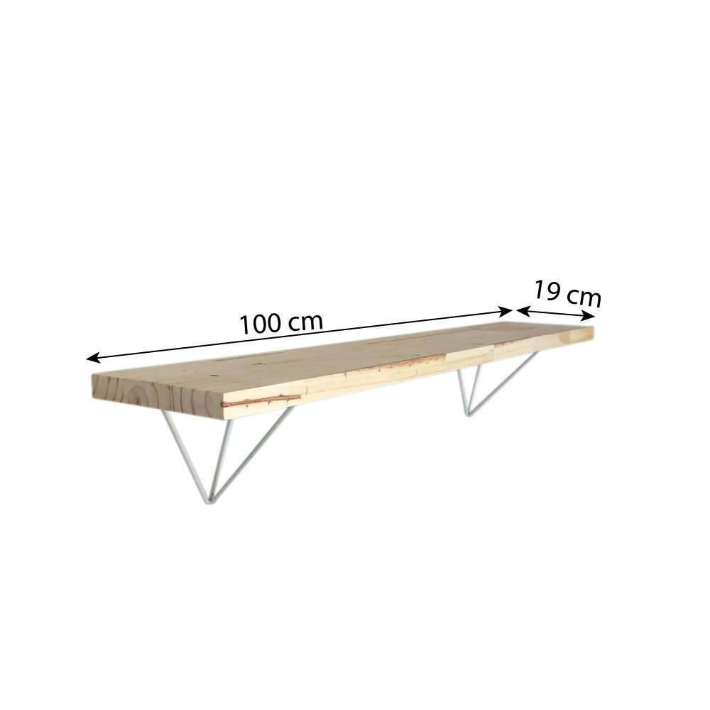 Prateleira de Parede de Ferro e Madeira Industrial Pirâmide 100cm Natural e Branco