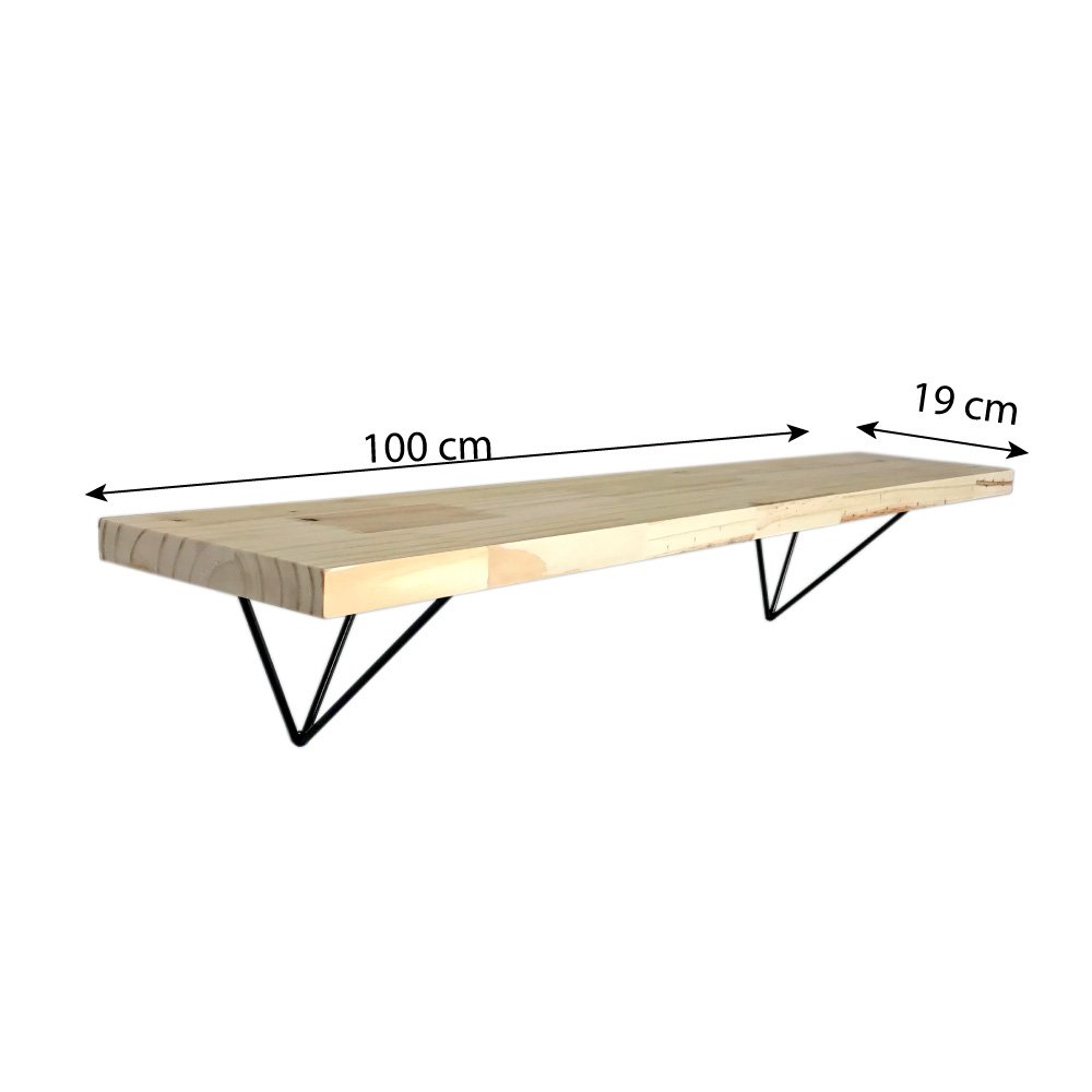 Prateleira de Parede de Ferro e Madeira Industrial Pirâmide 100cm Natural e Preto