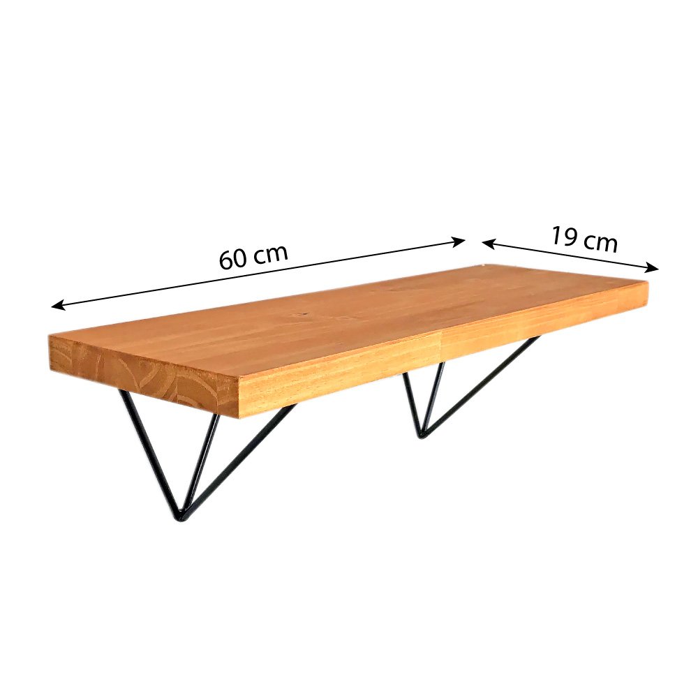 Prateleira de Parede de Ferro e Madeira Industrial Pirâmide 60cm Carvalho e Preto