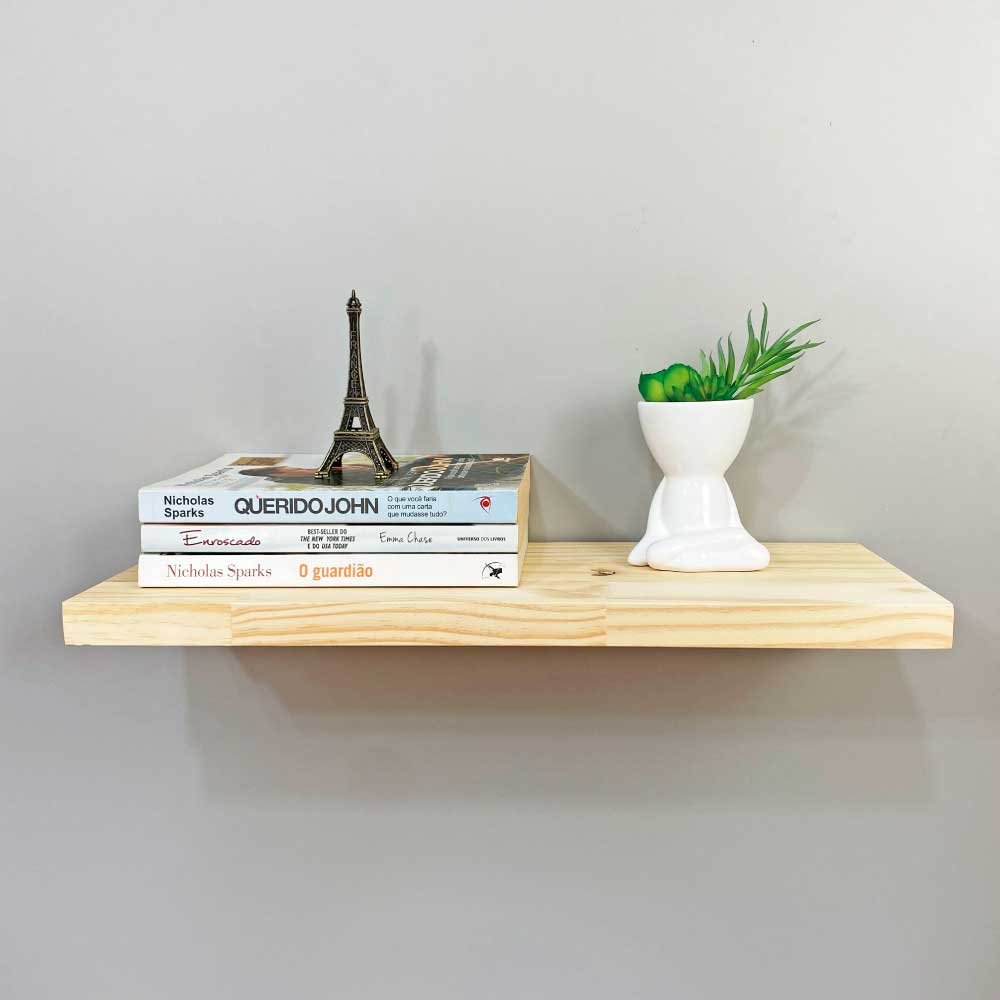 Prateleira de Parede de Ferro e Madeira Industrial Suspensa 60cm Natural e Branco