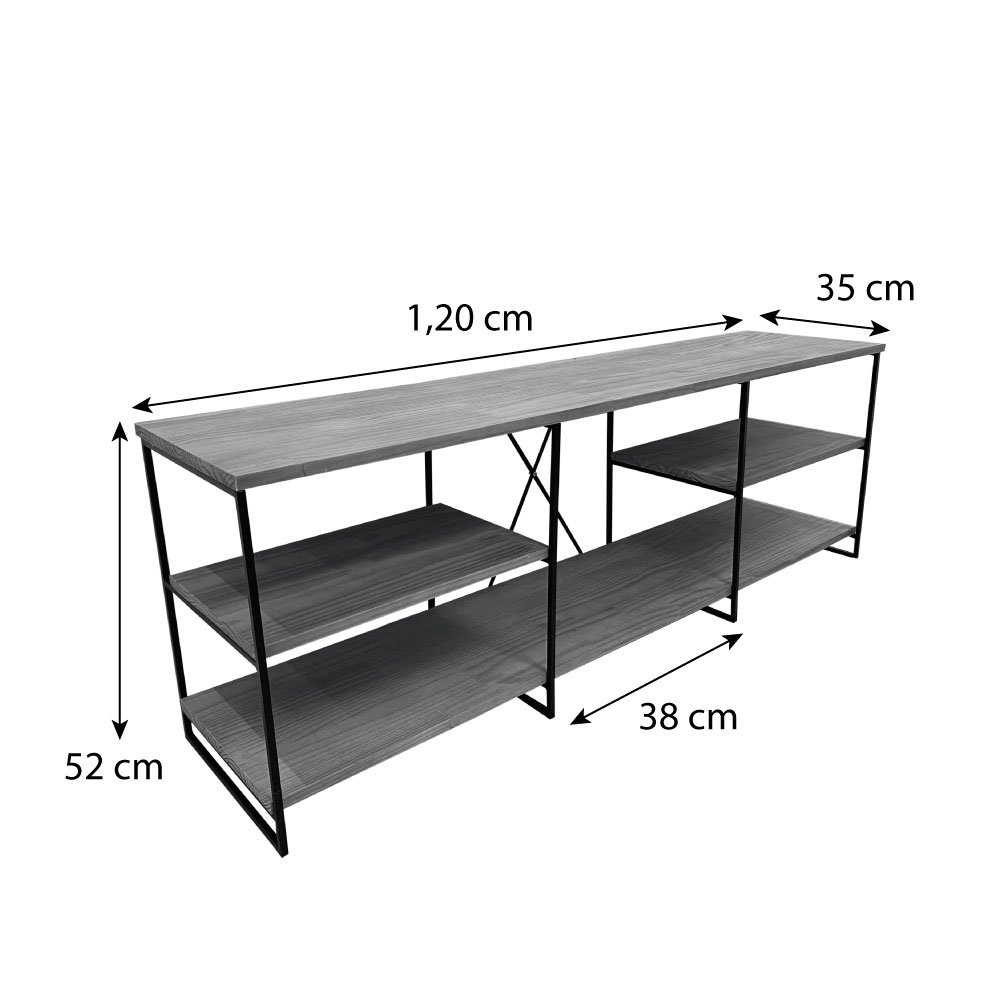 Rack de TV Industrial de Ferro e Madeira  Duo 1,20m Natural e Preto