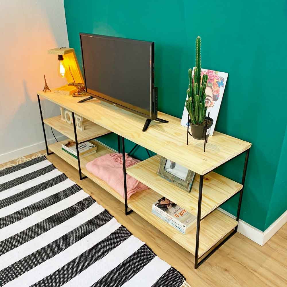 Rack de TV Industrial de Ferro e Madeira  Duo 1,50m Natural e Preto