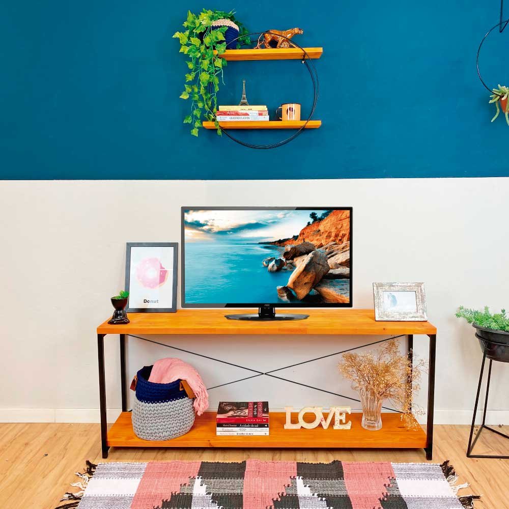 Rack de TV Industrial de Ferro e Madeira Style Square Carvalho e Preto