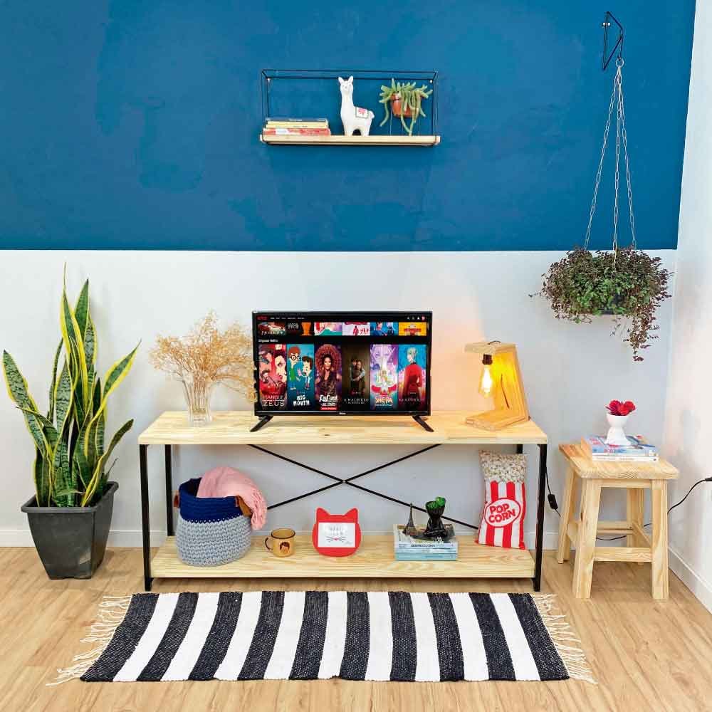 Rack de TV Industrial de Ferro e Madeira Style Square Natural e Preto