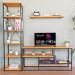 Rack de TV Style Industrial com Estante Style de Ferro e Madeira Slim 6 Prateleiras Carvalho e Preto