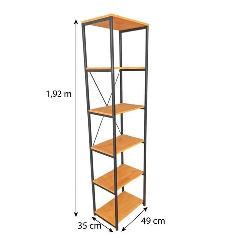 Rack de TV Style Industrial com Estante Style de Ferro e Madeira Slim 6 Prateleiras Carvalho e Preto