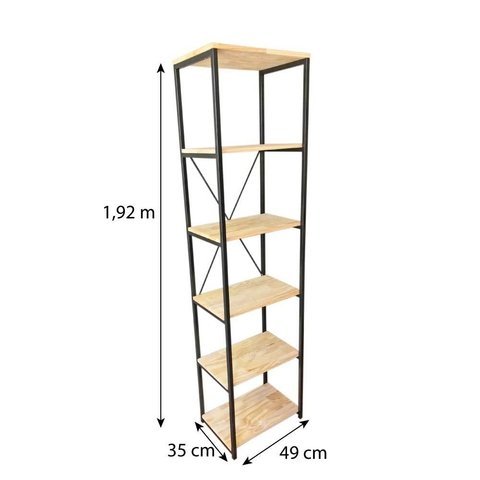 Rack de TV Style Industrial com Estante Style de Ferro e Madeira Slim 6 Prateleiras Natural e Preto