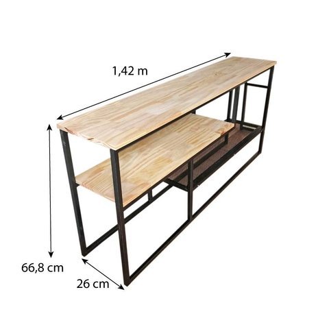 Rack de TV Style Industrial com Estante Style de Ferro e Madeira Slim 6 Prateleiras Natural e Preto