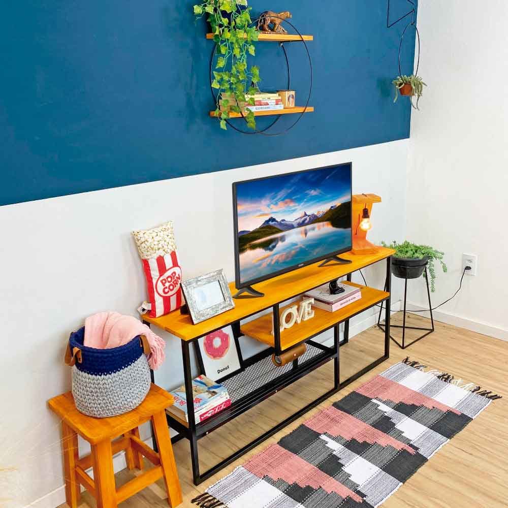 Rack de TV Style Industrial de Ferro e Madeira Carvalho e Preto