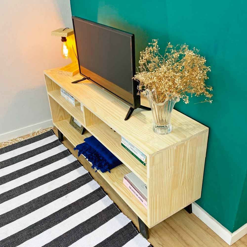Rack de TV de Madeira 3 Nichos Woods Natural e Preto