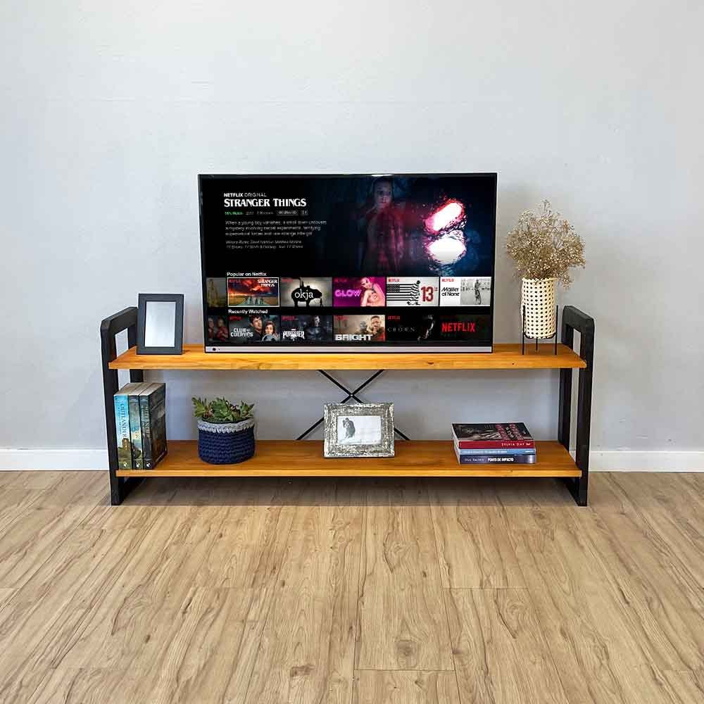 Rack de TV de Madeira Pinus Linea Carvalho e Preto