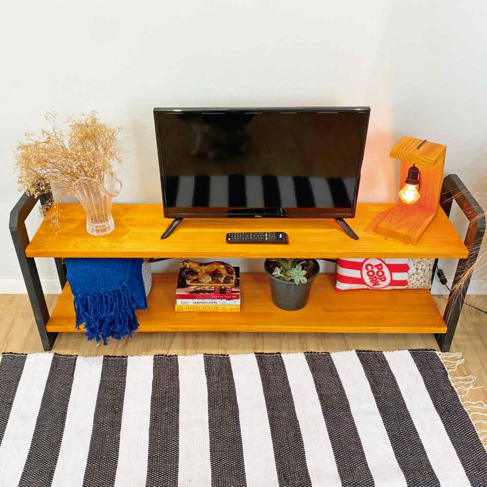 Rack de TV de Madeira Pinus Linea Carvalho e Preto