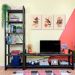 Rack de TV de Madeira Pinus com Estante 6 Prateleiras Slim Linea Tabaco