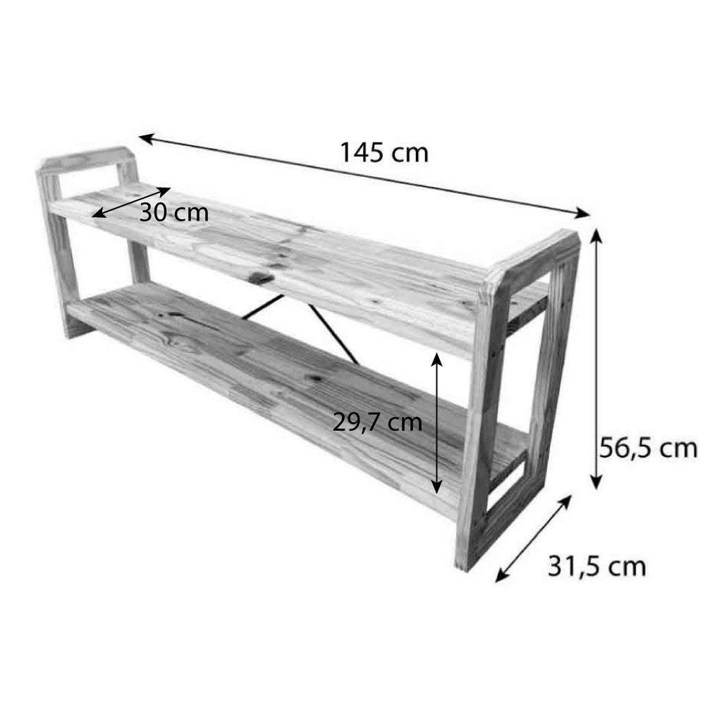 Rack de TV de Madeira Pinus com Estante 6 Prateleiras Slim Linea Tabaco