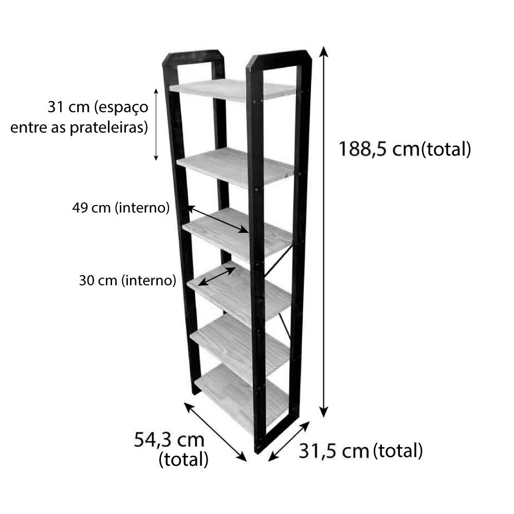 Rack de TV de Madeira Pinus com Estante 6 Prateleiras Slim Linea Tabaco
