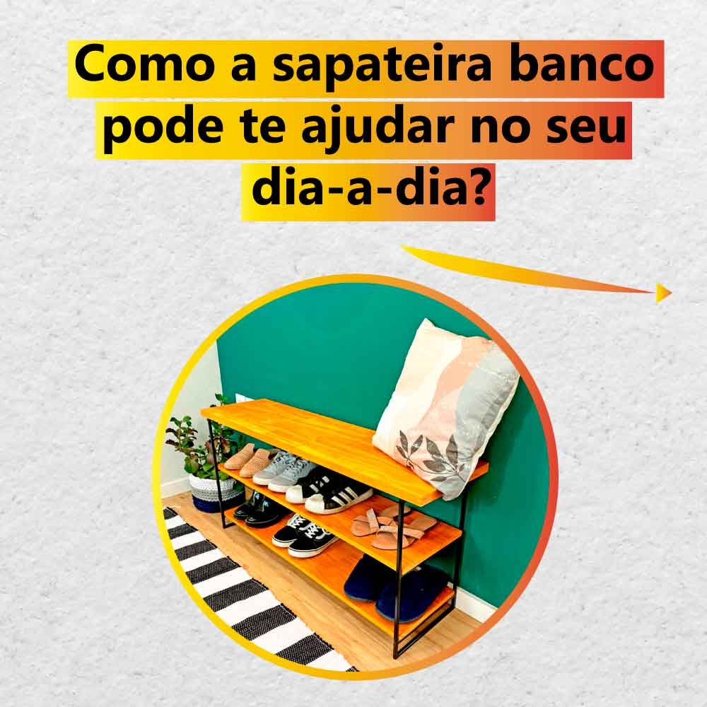 Sapateira Banco Industrial de Ferro e Madeira  Carvalho e Preto