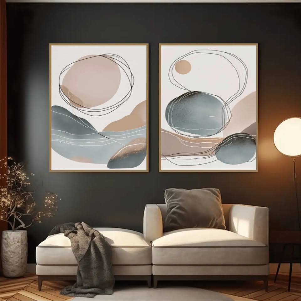 Kit com 2 Quadros Decorativos  60x40 cm Abstrato Mancha com Moldura Caixa, na posição Vertical, ideal para ambiente de Sala, Quarto e Hall