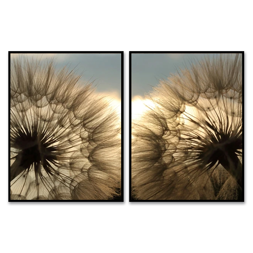 Kit com 2 Quadros Decorativos 60x40 cm Floral com Moldura Caixa Preta com 3 centimetros de Profundidade, na posição Vertical ideal para ambiente de Sala, Quarto e Hall.