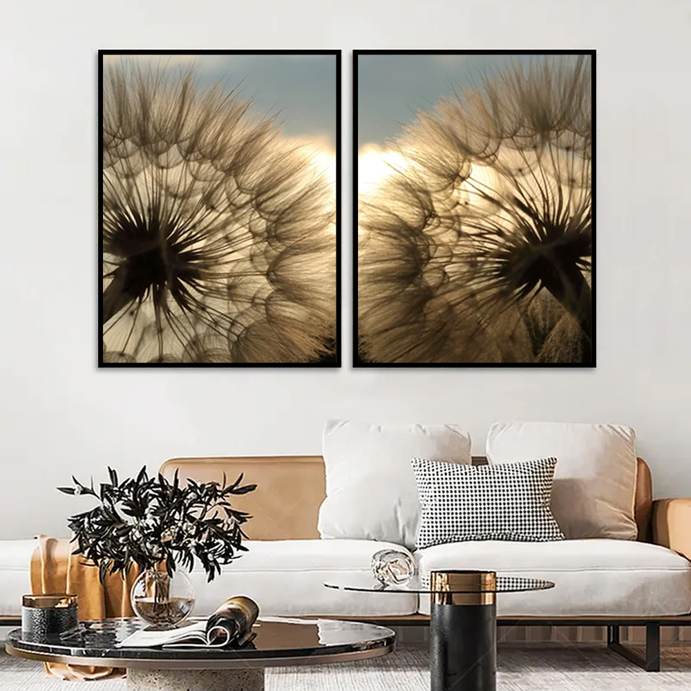 Kit com 2 Quadros Decorativos 60x40 cm Floral com Moldura Caixa Preta com 3 centimetros de Profundidade, na posição Vertical ideal para ambiente de Sala, Quarto e Hall.