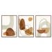 Kit com 3 Quadros Decorativos 70x50 cm Abstrato Boho com Moldura Caixa Preta de 3cm de profundidade, na posição Vertical ideal para ambiente de Sala, Quarto e Hall.