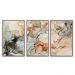 Kit com 3 Quadros Decorativos 70x50 cmAbstrato Manchas com Moldura Caixa Nogueira de 3cm de profundidade, na posição Vertical ideal para ambiente de Sala, Quarto e Hall