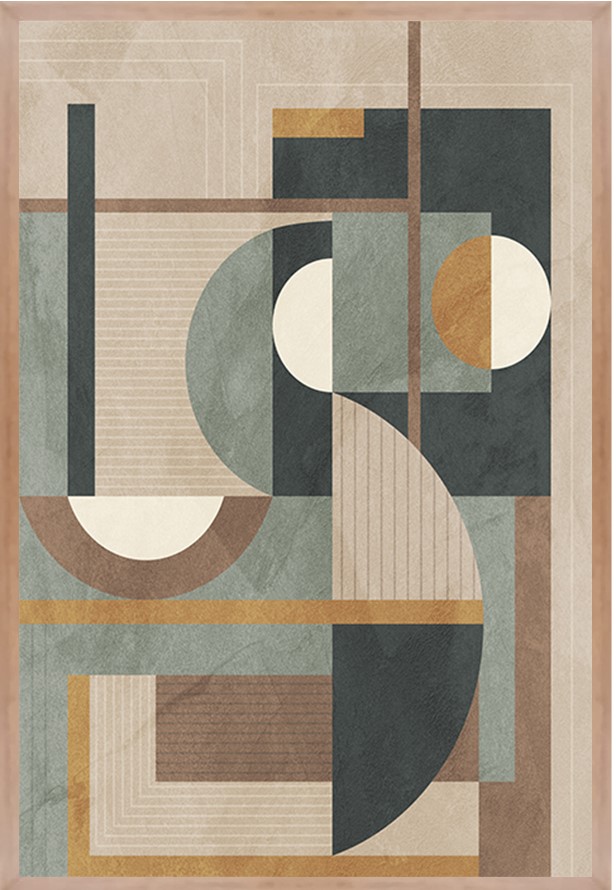 Quadro Decorativo Abstrato Geometrico com Moldura Caixa, na posição Horizontal, ideal para ambiente de Sala, Quarto, Escritorio e Hall de Entrada  (90x70cm)