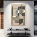 Quadro Decorativo Abstrato Geometrico com Moldura Caixa, na posição Horizontal, ideal para ambiente de Sala, Quarto, Escritorio e Hall de Entrada  (90x70cm)