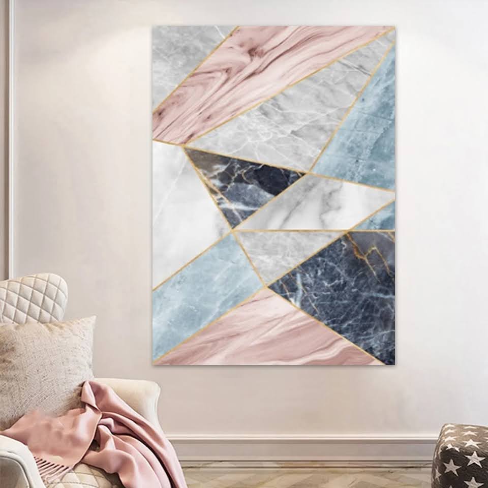 Quadro Decorativo Abstrato Geometrico com Moldura Caixa, na posição Horizontal, ideal para ambiente de Sala, Quarto, Hall e Escritorio