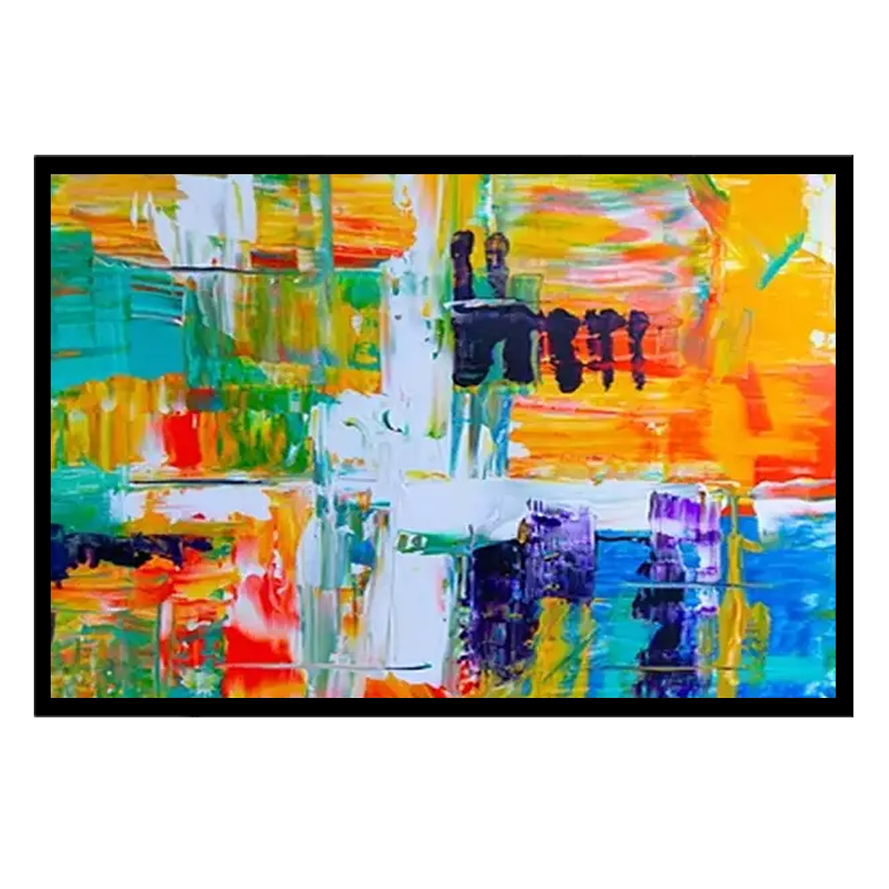 Quadro Decorativo Abstrato Intenso com Moldura Caixa, na posição Horizontal, ideal para ambiente de Sala, Quarto e Hall (Moldura Preta, 100x70 cm)