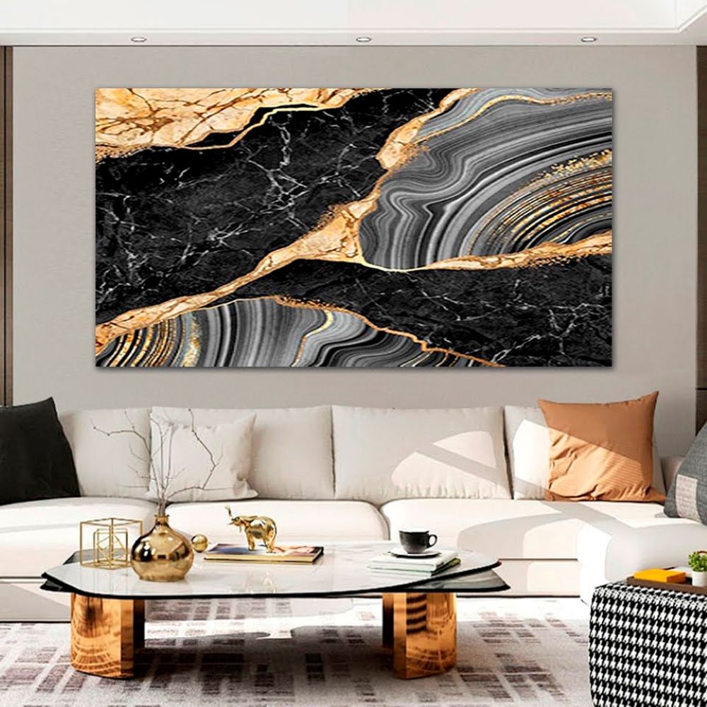 Quadro Decorativo Abstrato Marmoreado, Tela em Canvas na Horizontal ideal para ambiente de Sala, Quarto e Hall de entrada (100x70 cm)