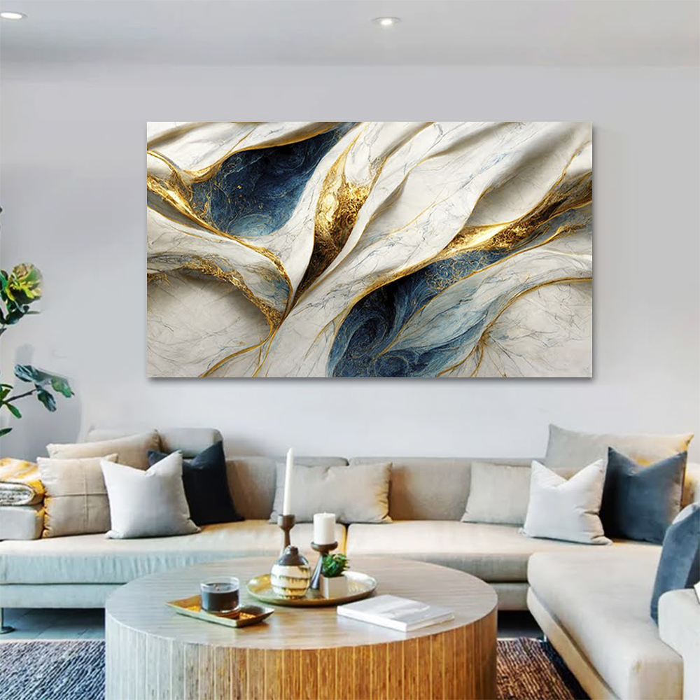 Quadro Decorativo Abstrato Marmorizado Ondas, Tela em Canvas na Horizontal ideal para ambiente de Sala de estar, jantar, reuniões, Quarto e Hall de entrada