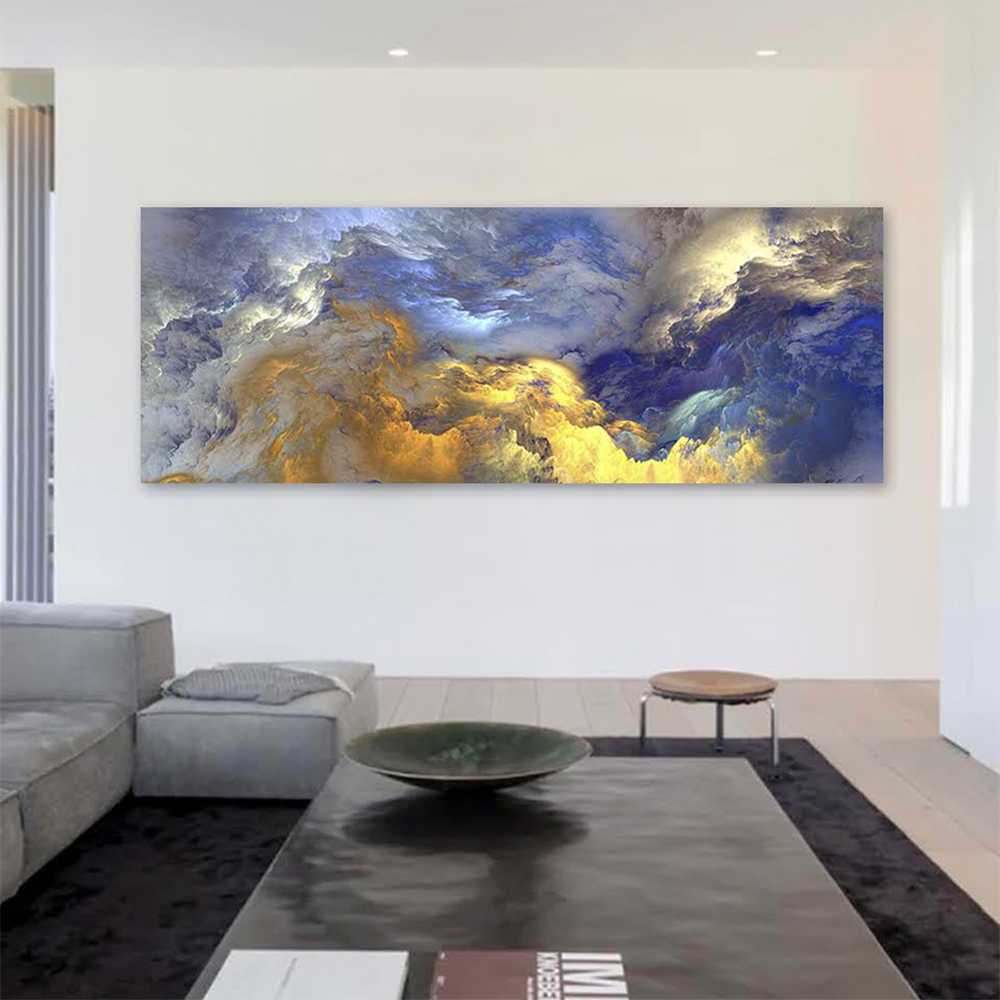 Quadro Decorativo Abstrato Nuvens, Tela em Canvas na Horizontal ideal para ambiente de Sala de estar, jantar, reuniões, Quarto e Hall de entrada