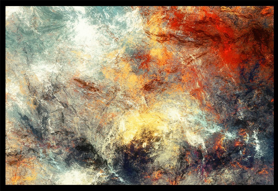 Quadro Decorativo Abstrato Vibrante com Moldura Caixa, na posição Horizontal, ideal para ambiente de Sala, Quarto e Hall (Moldura Preta, 100x70 cm)