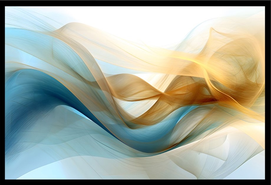 Quadro Decorativo Abstrato com Moldura Caixa, na Posição Horizontal, ideal para Ambiente de Sala, Quarto e Hall de Entrada (Moldura Preta, 100x70 cm)