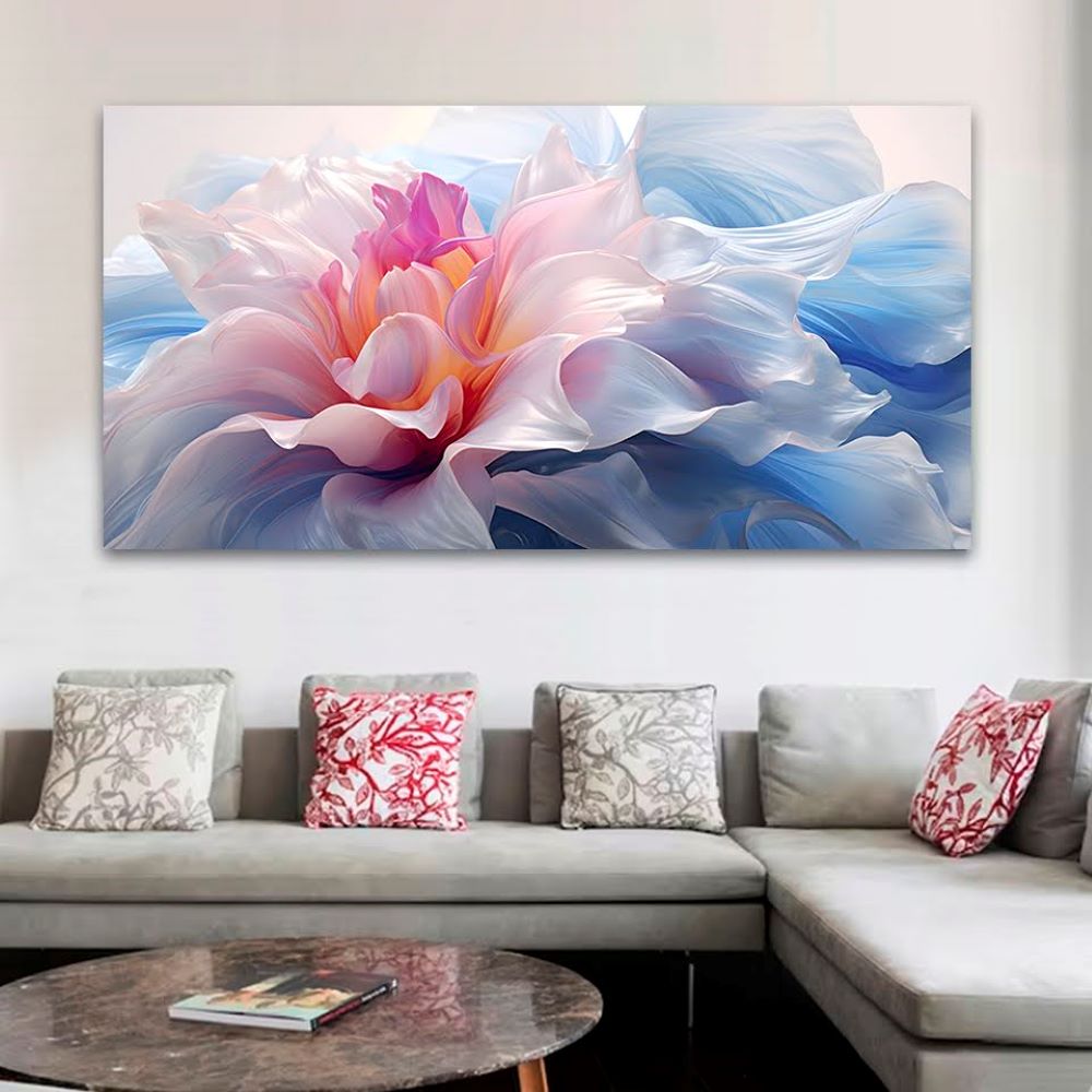 Quadro Decorativo Floral Abstrato, Tela em Canvas na Horizontal ideal para ambiente de Sala, Quarto e Hall de entrada (100x70 cm)