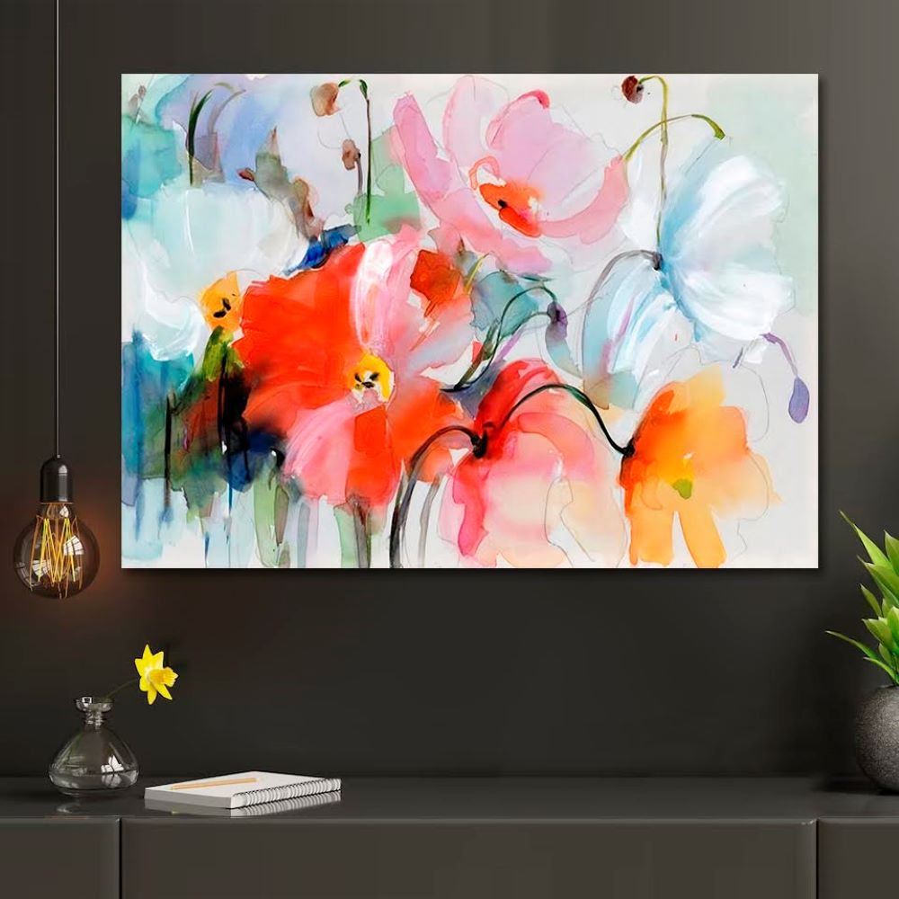 Quadro Decorativo Floral Contemporâneo, Tela em Canvas na Horizontal ideal para ambiente de Sala, Quarto e Hall (100X70 CM)